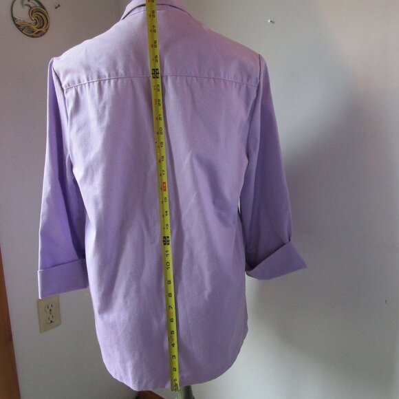 Lavender cotton-poly blazer lab jacket open front, lg pockets cuff sleeves - Picture 6 of 9